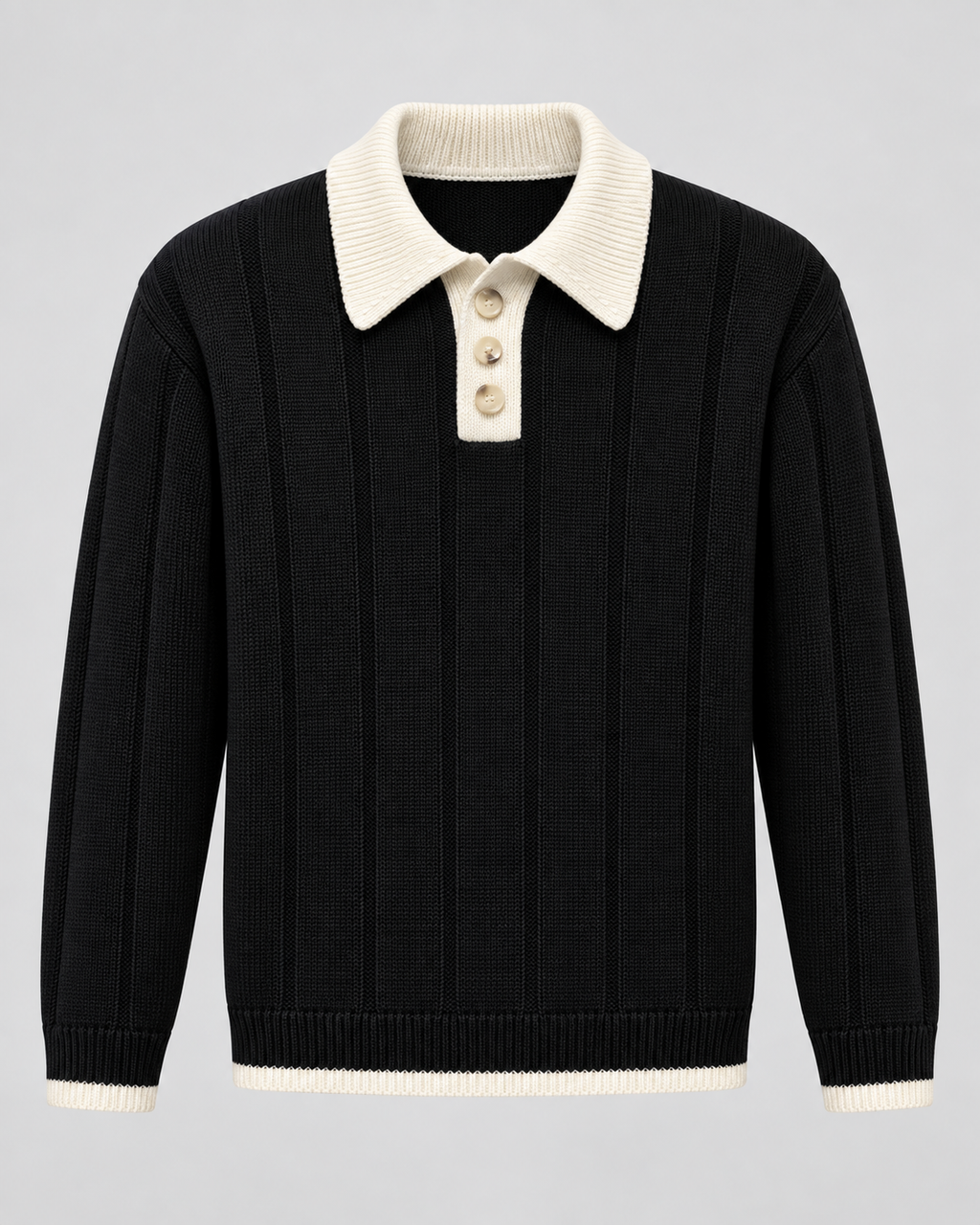 Men's Contrast Collar Knit Polo Sweater – Ribbed Regular Fit Pullover