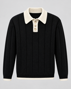 Men's Contrast Collar Knit Polo Sweater – Ribbed Regular Fit Pullover