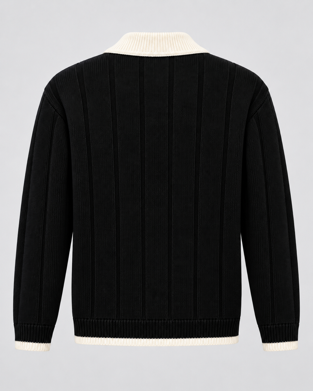 Men's Contrast Collar Knit Polo Sweater – Ribbed Regular Fit Pullover