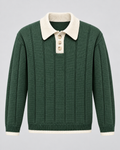 Men's Contrast Collar Knit Polo Sweater – Ribbed Regular Fit Pullover