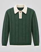 Men's Contrast Collar Knit Polo Sweater – Ribbed Regular Fit Pullover