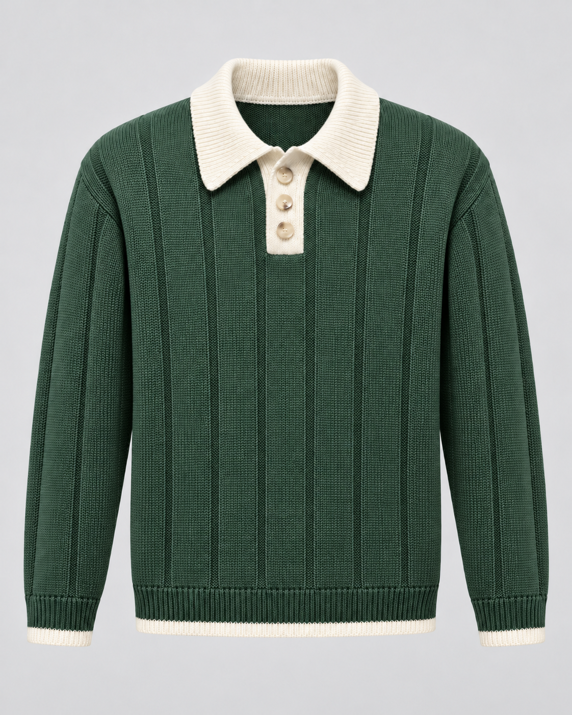 Men's Contrast Collar Knit Polo Sweater – Ribbed Regular Fit Pullover