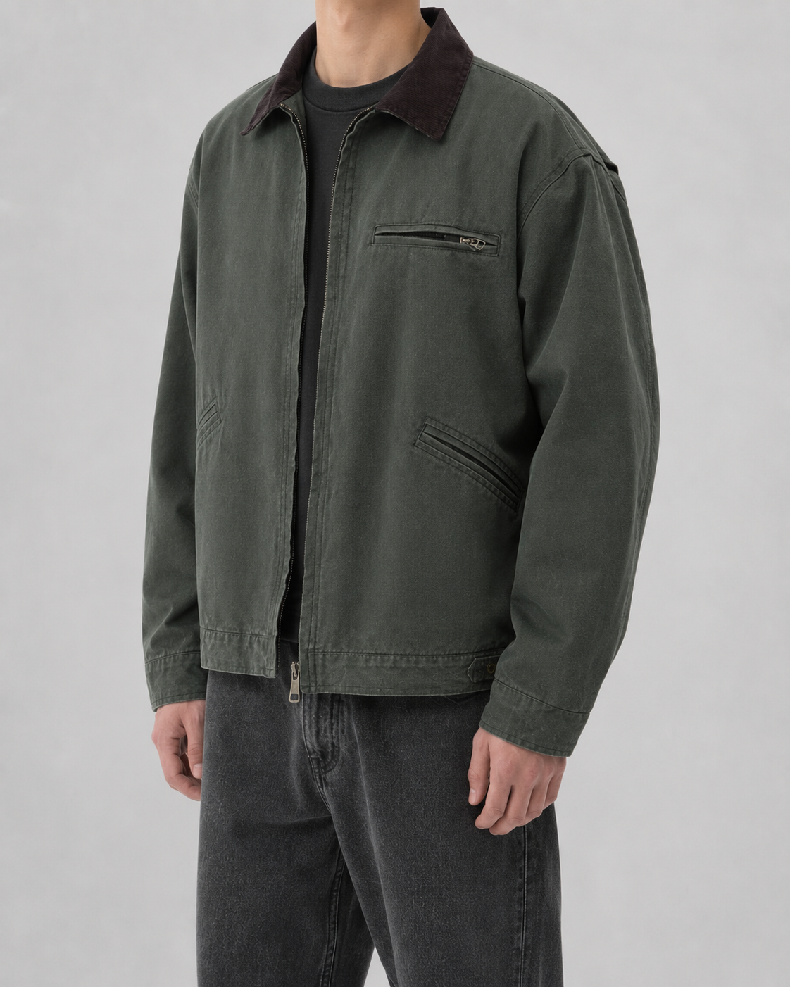 Men's Canvas Field Jacket – Corduroy Collar Workwear Coat