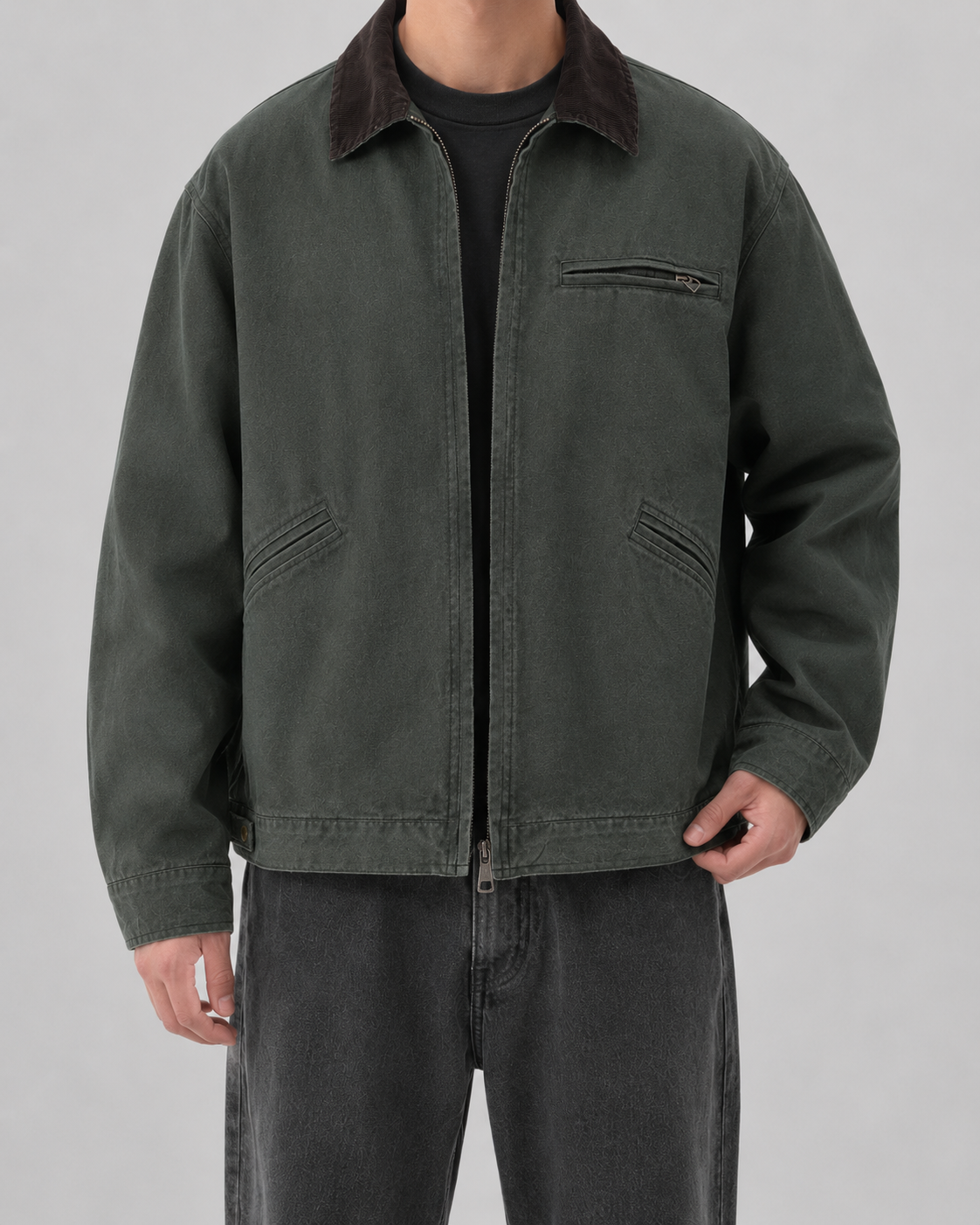 Men's Canvas Field Jacket – Corduroy Collar Workwear Coat