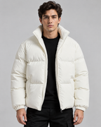 Men's Fleece-Lined Puffer Jacket – Funnel Neck Quilted Zip-Up