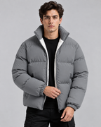 Men's Fleece-Lined Puffer Jacket – Funnel Neck Quilted Zip-Up