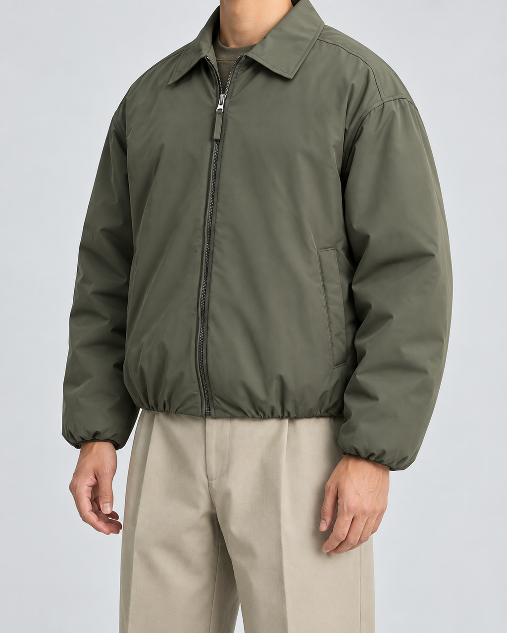 Men's Insulated Blouson Jacket – Turn-Down Collar Relaxed Fit