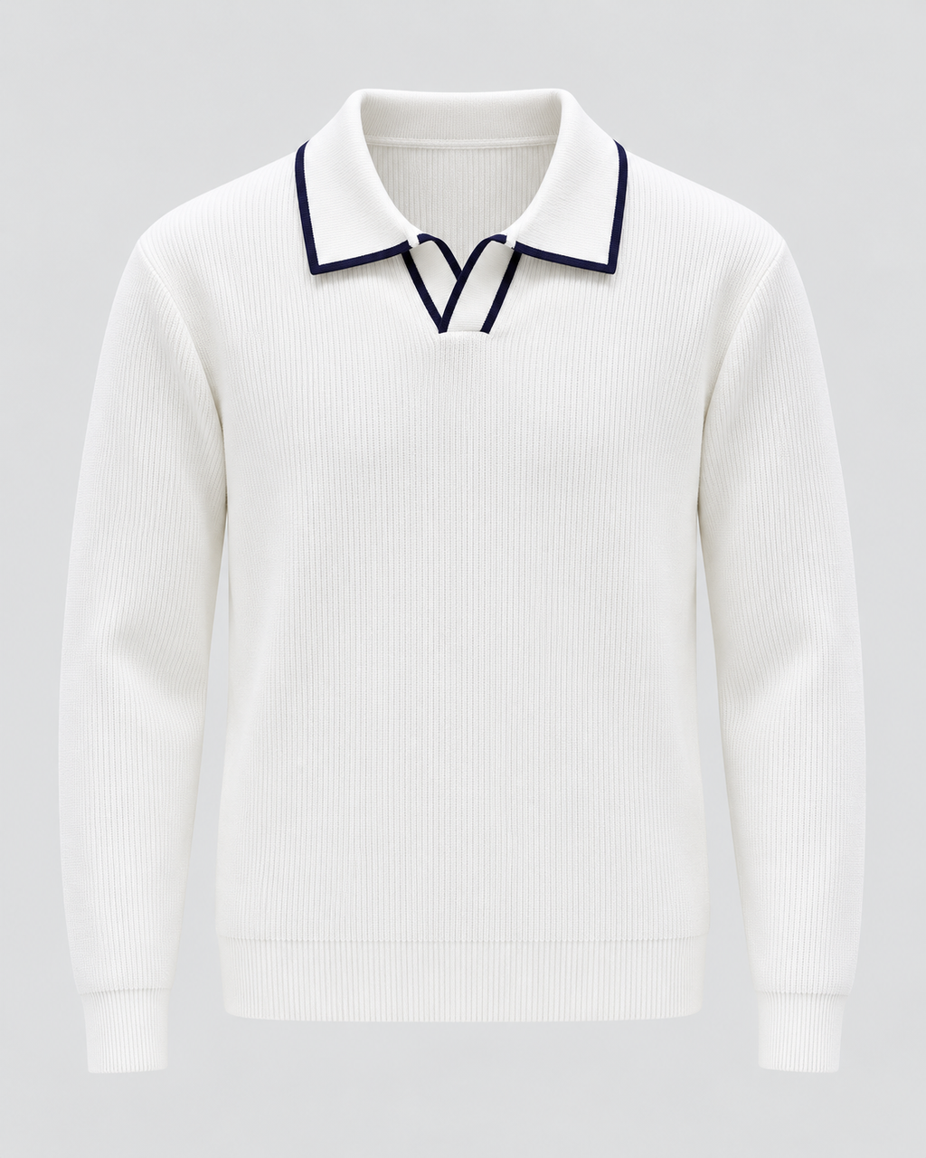 Men's Johnny Collar Knit Polo Sweater – Ribbed Long Sleeve Pullover