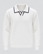 Men's Johnny Collar Knit Polo Sweater – Ribbed Long Sleeve Pullover