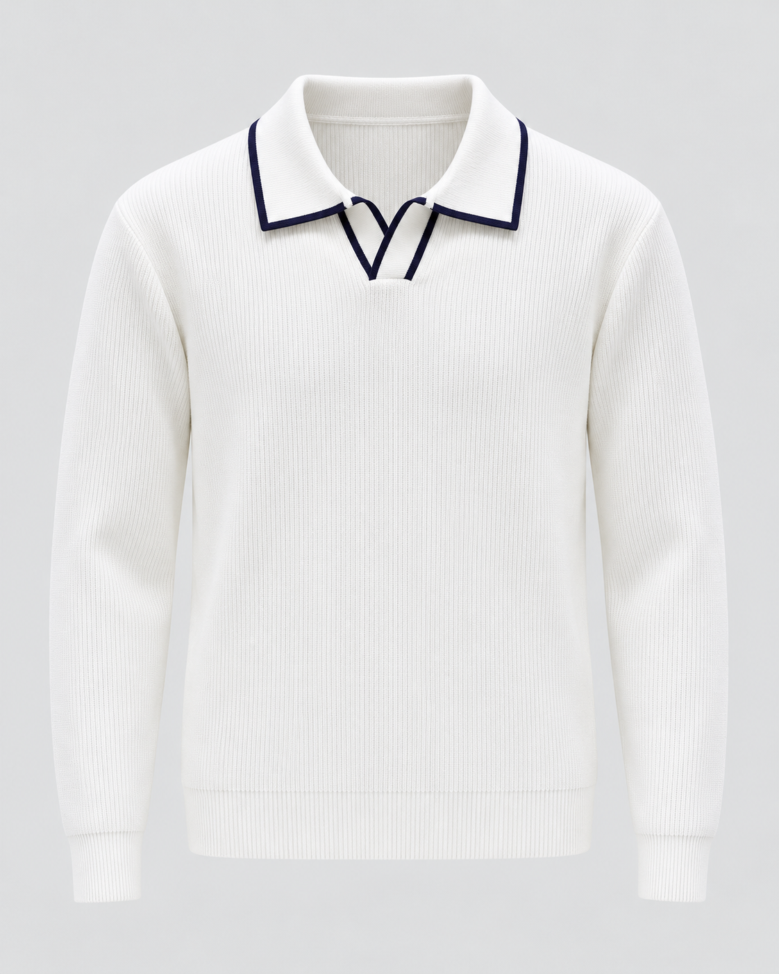 Men's Johnny Collar Knit Polo Sweater – Ribbed Long Sleeve Pullover
