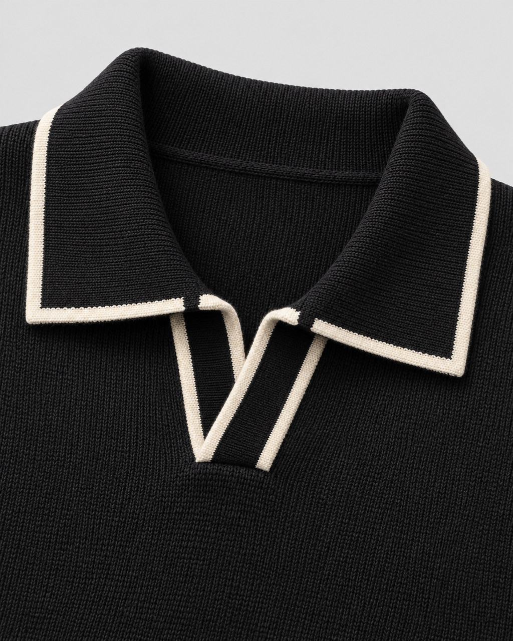 Men's Johnny Collar Knit Polo Sweater – Ribbed Long Sleeve Pullover
