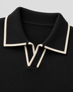Men's Johnny Collar Knit Polo Sweater – Ribbed Long Sleeve Pullover