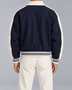 Men's Varsity Jacket – Contrast Stripe Snap-Button Relaxed Fit