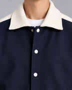 Men's Varsity Jacket – Contrast Stripe Snap-Button Relaxed Fit