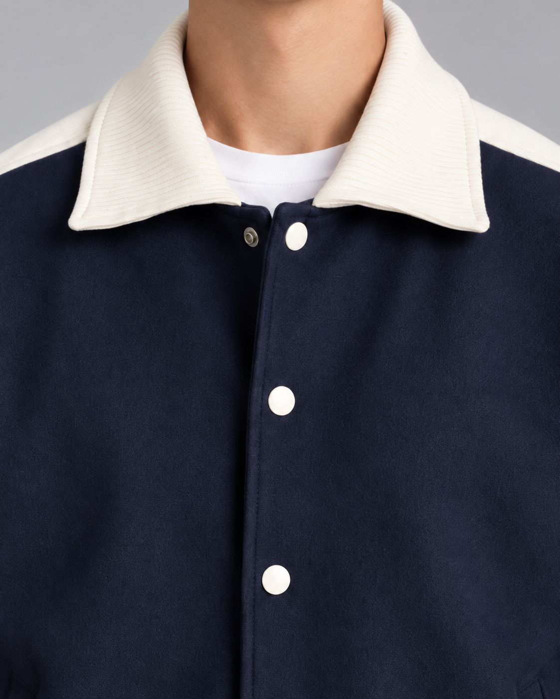 Men's Varsity Jacket – Contrast Stripe Snap-Button Relaxed Fit