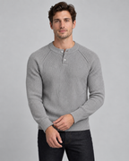 Men's Ribbed Henley Sweater – Button Placket Raglan Sleeve Pullover