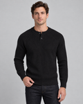 Men's Ribbed Henley Sweater – Button Placket Raglan Sleeve Pullover