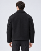 Men's Short Brushed Zip Jacket – Point Collar Boxy Fit Winter Layer