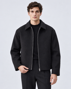 Men's Short Brushed Zip Jacket – Point Collar Boxy Fit Winter Layer