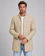 Men's Stand Collar Wool Coat – Single-Breasted Mid-Length Overcoat