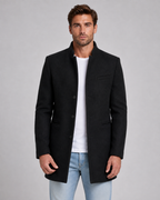 Men's Stand Collar Wool Coat – Single-Breasted Mid-Length Overcoat