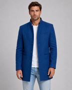 Men's Stand Collar Wool Coat – Single-Breasted Mid-Length Overcoat