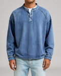 Men's Garment-Dyed Henley Sweatshirt – Relaxed Raglan Pullover