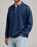 Men's Garment-Dyed Henley Sweatshirt – Relaxed Raglan Pullover