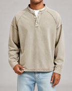 Men's Garment-Dyed Henley Sweatshirt – Relaxed Raglan Pullover