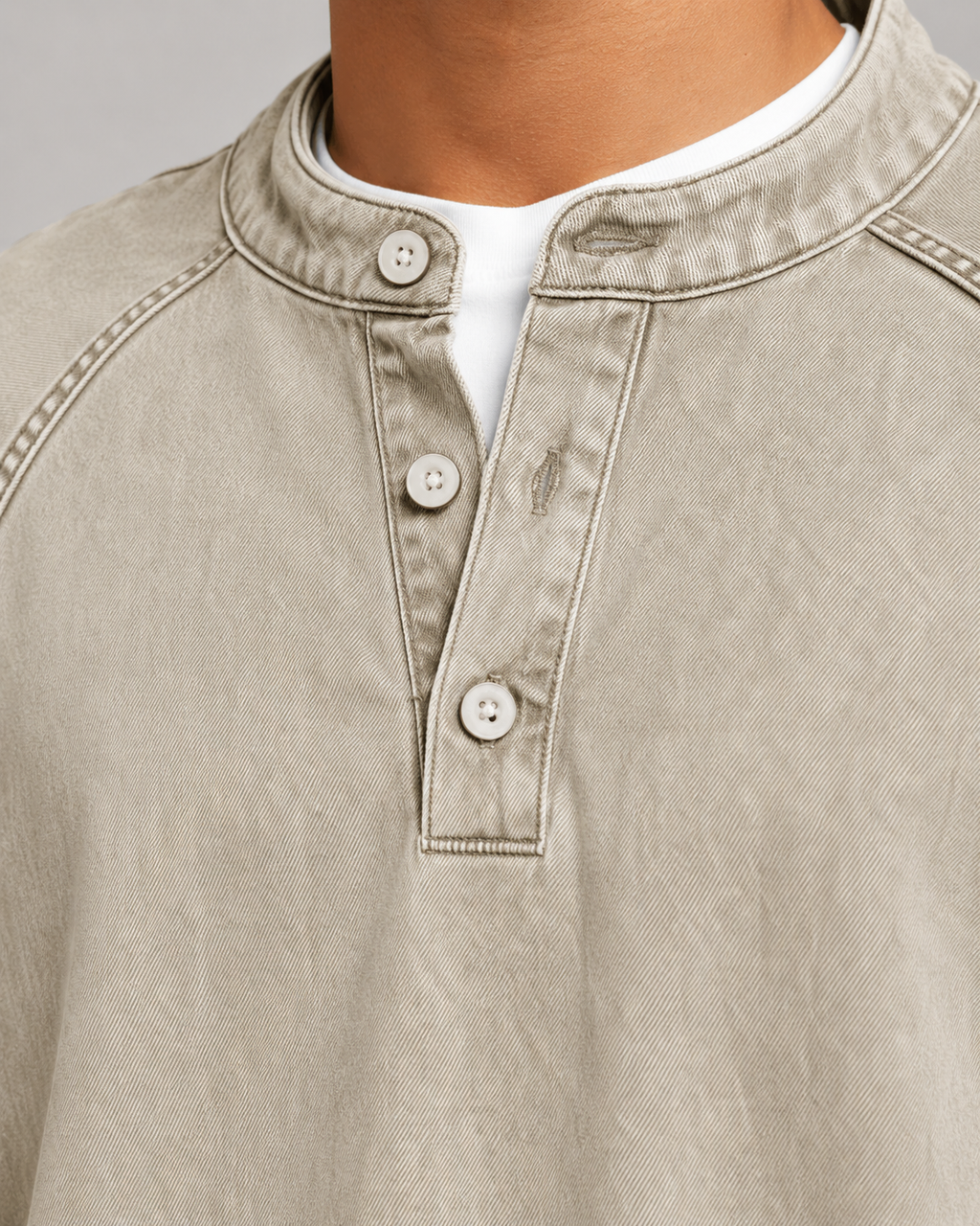 Men's Garment-Dyed Henley Sweatshirt – Relaxed Raglan Pullover