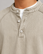 Men's Garment-Dyed Henley Sweatshirt – Relaxed Raglan Pullover