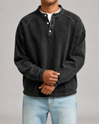 Men's Garment-Dyed Henley Sweatshirt – Relaxed Raglan Pullover