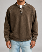 Men's Garment-Dyed Henley Sweatshirt – Relaxed Raglan Pullover