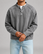 Men's Garment-Dyed Henley Sweatshirt – Relaxed Raglan Pullover