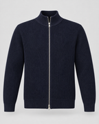 Men's Full-Zip Knit Sweater – Ribbed Stand Collar Cardigan