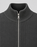 Men's Full-Zip Knit Sweater – Ribbed Stand Collar Cardigan