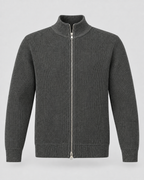 Men's Full-Zip Knit Sweater – Ribbed Stand Collar Cardigan