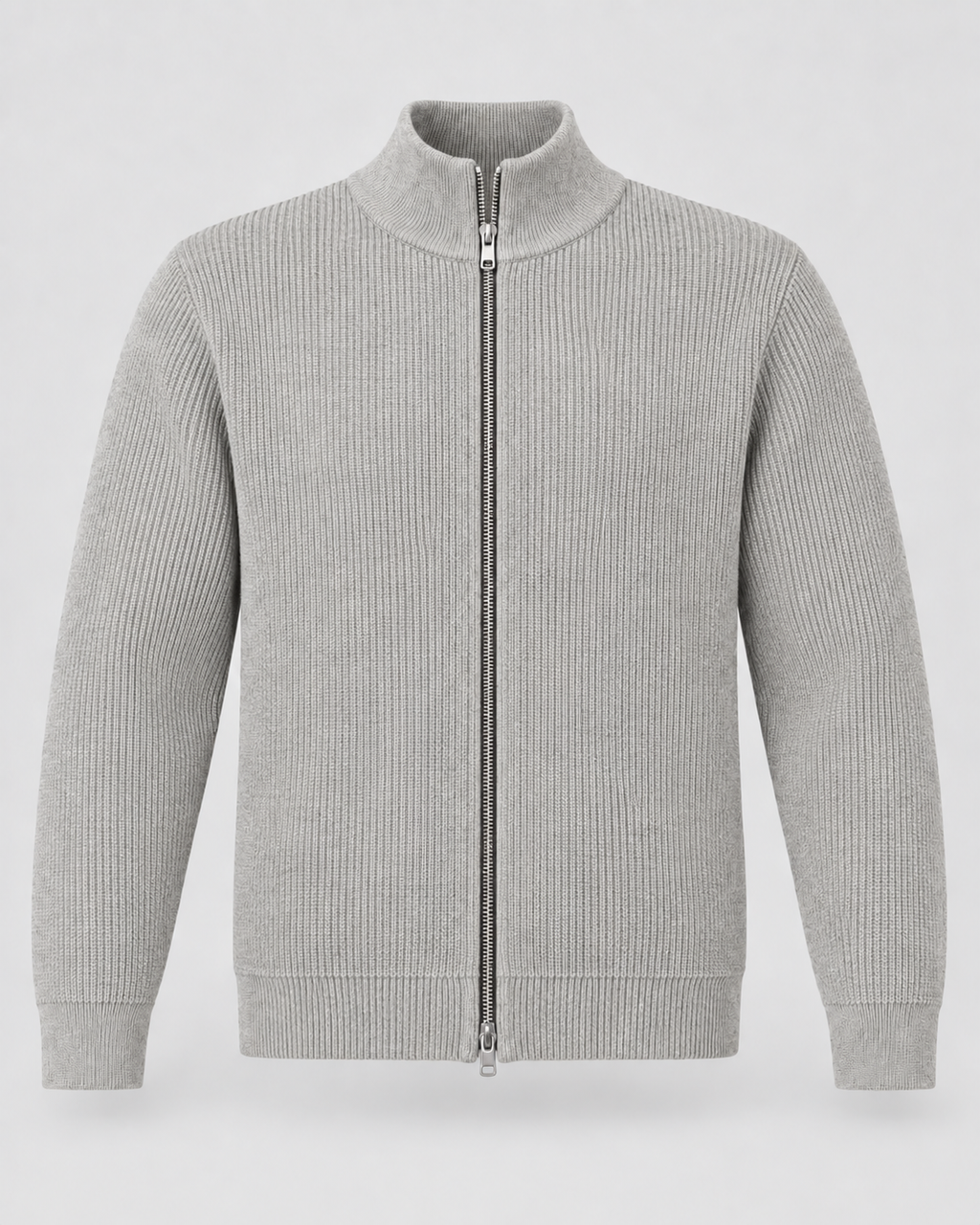 Men's Full-Zip Knit Sweater – Ribbed Stand Collar Cardigan