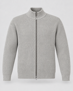 Men's Full-Zip Knit Sweater – Ribbed Stand Collar Cardigan