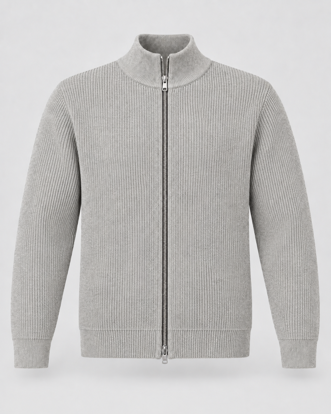 Men's Full-Zip Knit Sweater – Ribbed Stand Collar Cardigan