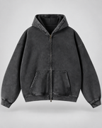 Men's Vintage Wash Zip-Up Hoodie – Oversized Fleece Sweatshirt