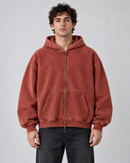 Men's Vintage Wash Zip-Up Hoodie – Oversized Fleece Sweatshirt