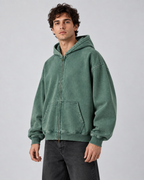 Men's Vintage Wash Zip-Up Hoodie – Oversized Fleece Sweatshirt