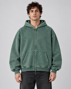 Men's Vintage Wash Zip-Up Hoodie – Oversized Fleece Sweatshirt