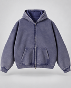 Men's Vintage Wash Zip-Up Hoodie – Oversized Fleece Sweatshirt