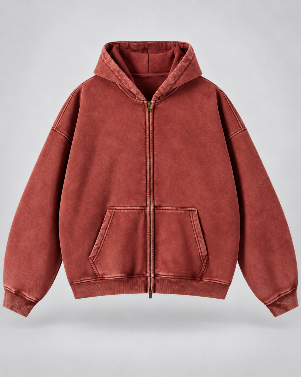 Men's Vintage Wash Zip-Up Hoodie – Oversized Fleece Sweatshirt