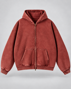 Men's Vintage Wash Zip-Up Hoodie – Oversized Fleece Sweatshirt