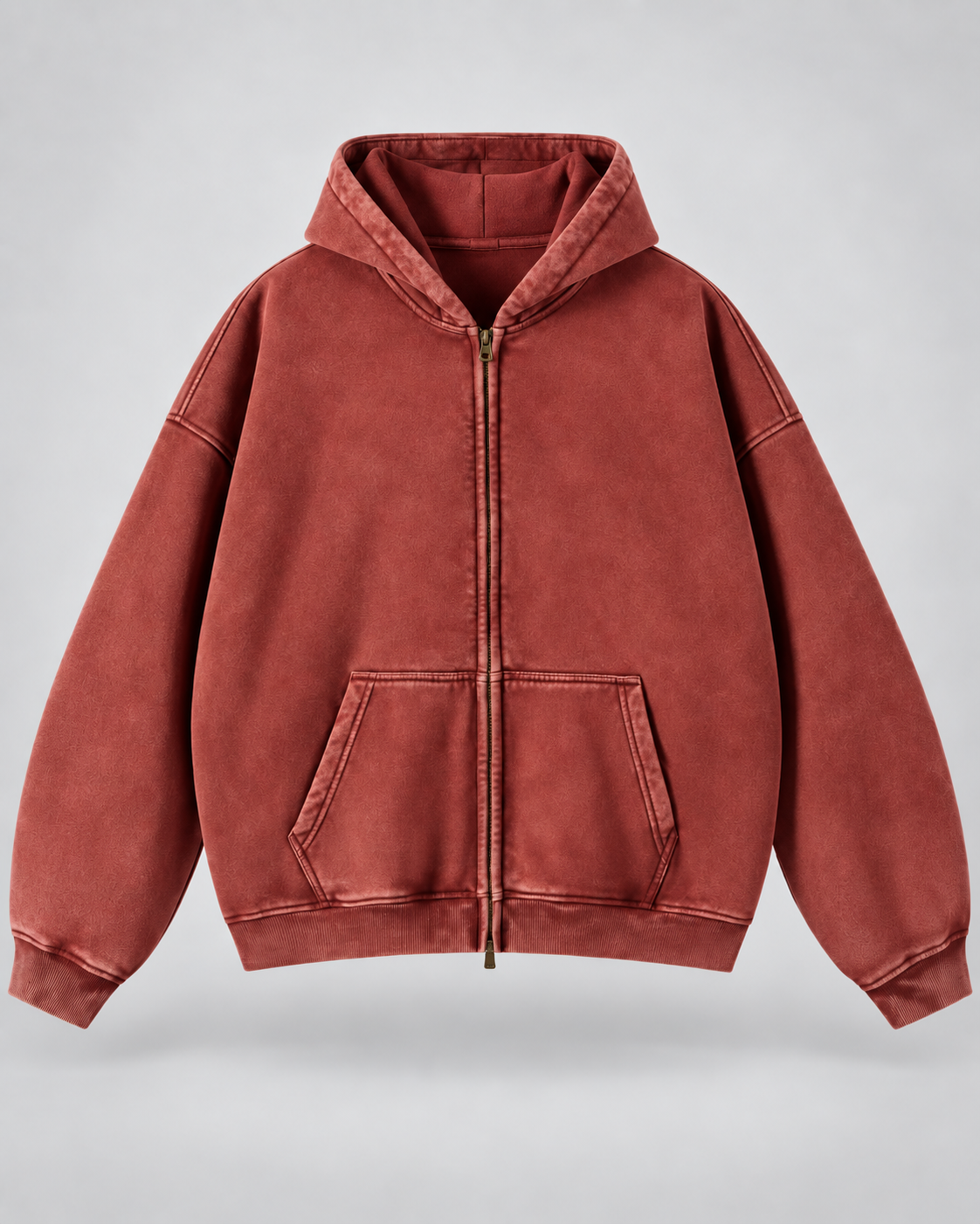 Men's Vintage Wash Zip-Up Hoodie – Oversized Fleece Sweatshirt