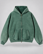 Men's Vintage Wash Zip-Up Hoodie – Oversized Fleece Sweatshirt