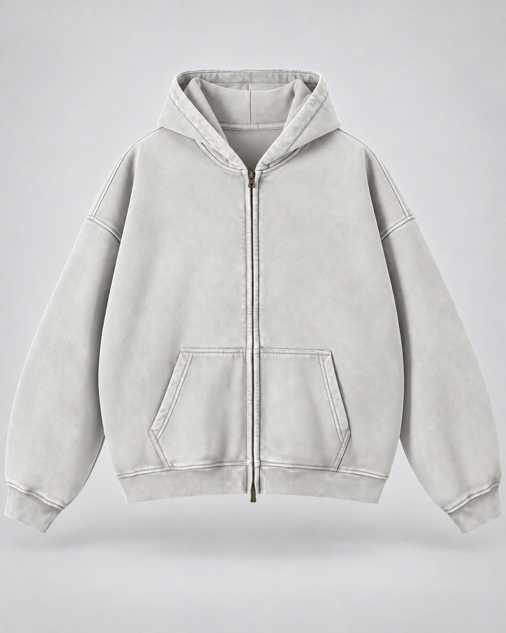 Men's Vintage Wash Zip-Up Hoodie – Oversized Fleece Sweatshirt
